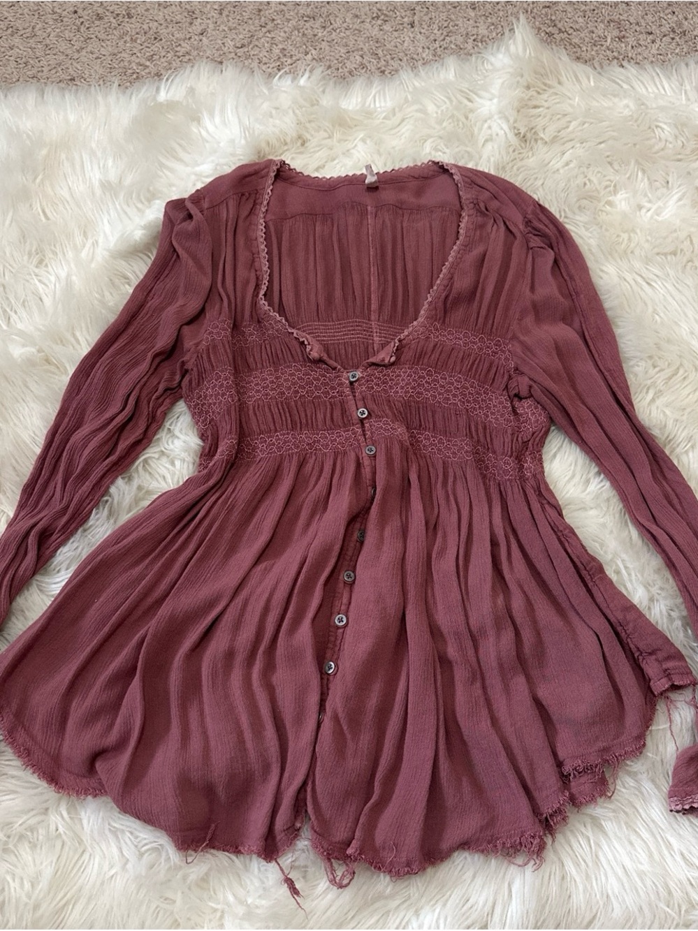 Free People Rosewood Button-Front Peasant Tunic